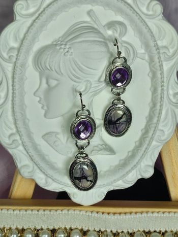 Boucles d oreilles avec pierres topaz violette en acier inoxydable