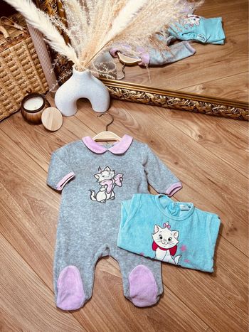 Taille 3 mois lot de 2 pyjamas velours fille Disney bleu gris * Marie * 🎀
