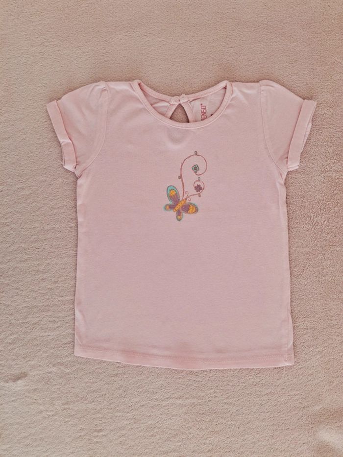 T-shirt manches courtes 3 ans In Extenso rose clair motif papillon