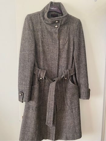 Manteau  en laine  beige  et marron