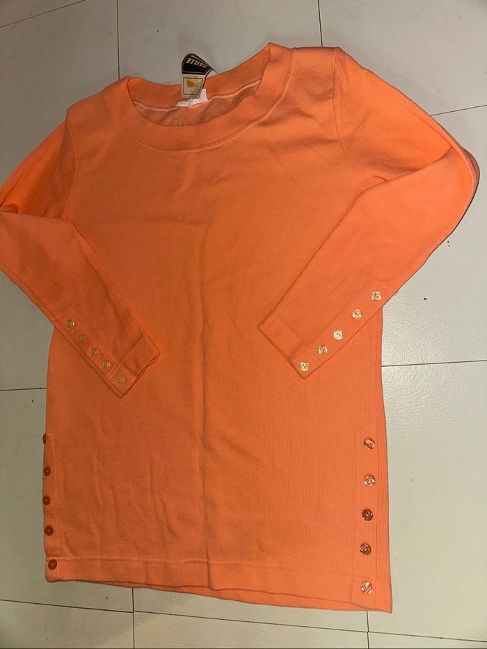 🧡 Pull long femme corail taille unique neuf avec étiquette Toujours Paris 🧡 - photo numéro 2
