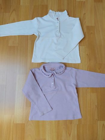 2 T-shirts polos  lilas et blanc détails sur les cols 4ans CFK(country for kids)