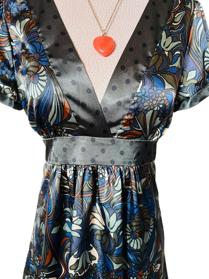 🩶🌿Blouse boho chic satinée 34/36 motif floral pois An’ge elegant floral polka dots satin blouse🌿🩶 - photo numéro 8