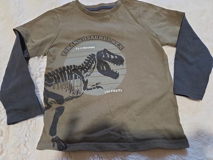 T-shirt kaki et noir manches longues T rex - photo numéro 3