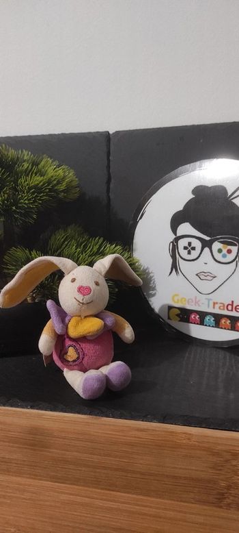 doudou mini peluche lapin baby nat rose coeur violet jaune beige 15 Cm