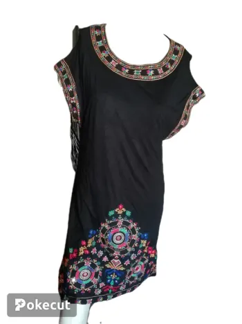 Robe dress mini tunique broderie noir Black ethnique bohème hippie chic
