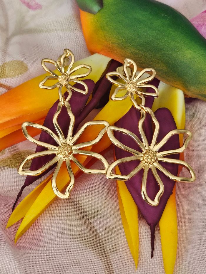 Boucles d'oreilles pendantes double fleurs