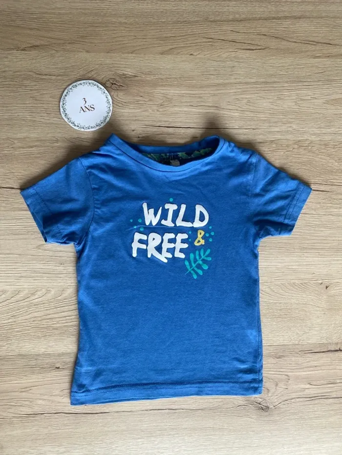 Tee-shirt manche courte bleu flocage garçon 3 ans la twisty compagny