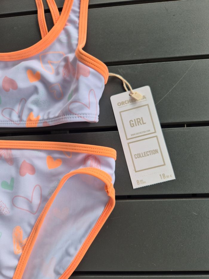 Maillot de bain piscine plage fille cœurs orchestra 8 ans neuf - photo numéro 2
