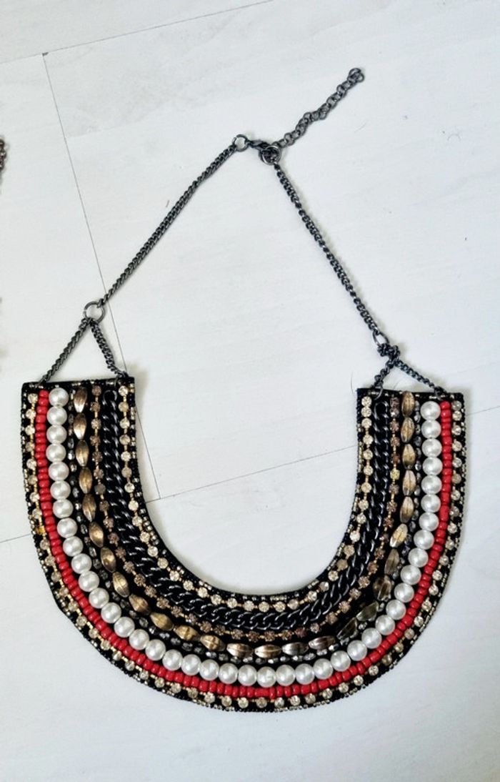 Lot de 3 colliers plastron doré et argenté - photo numéro 2