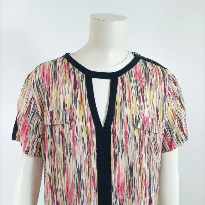 Blouse Chattawak fluide multicolore col goutte, empiècements contrastés, T40 A1573 - photo numéro 2