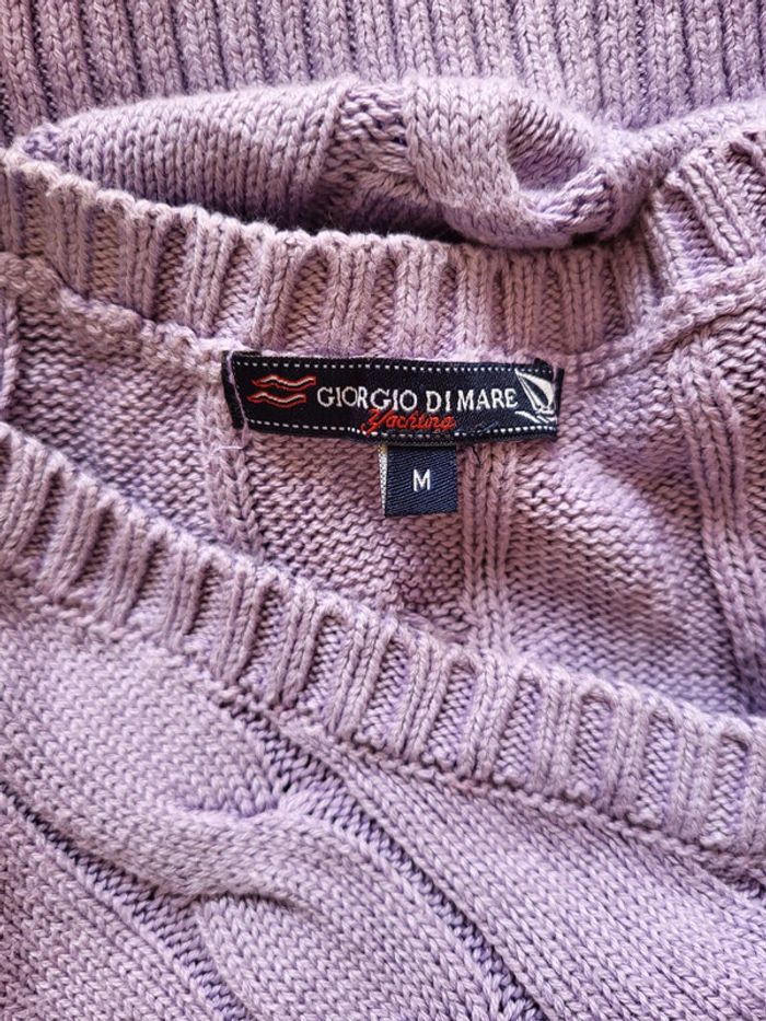 Pull à torsades et col V parme lilas Giorgio Di Mare - photo numéro 11