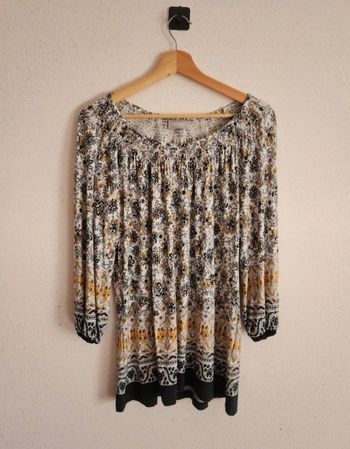 Blouse motifs noir & moutarde – Taille L – C&A – Manches 3/4