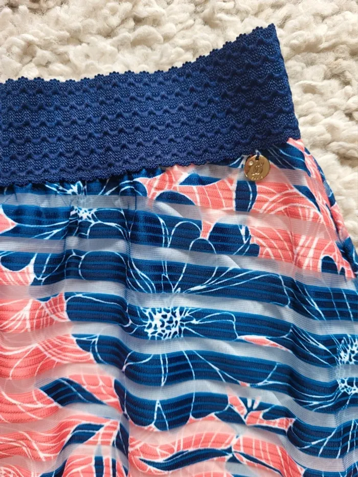 Jupe fleurie corail et bleu marine Jus d'Orange Taille 2 - photo numéro 2