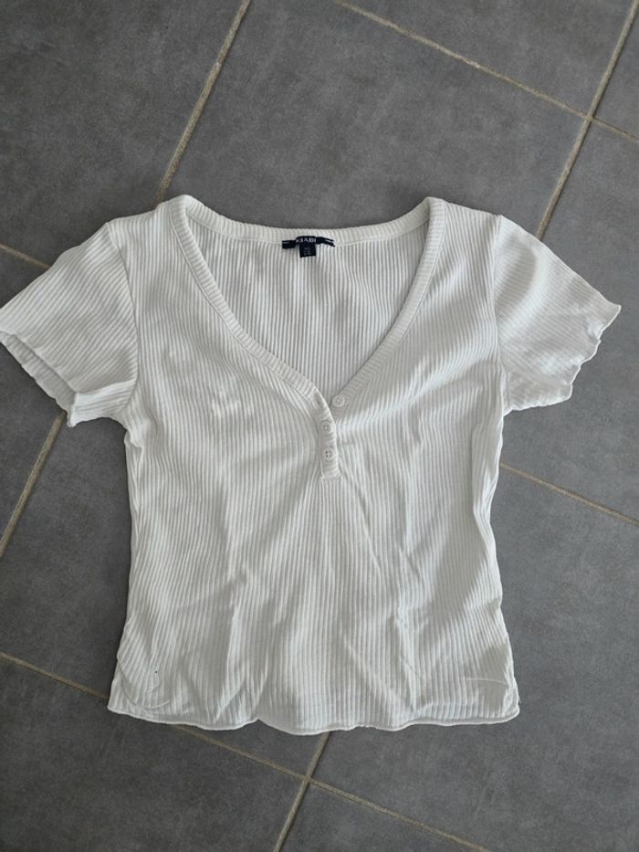 Tee shirt blanc côtelé