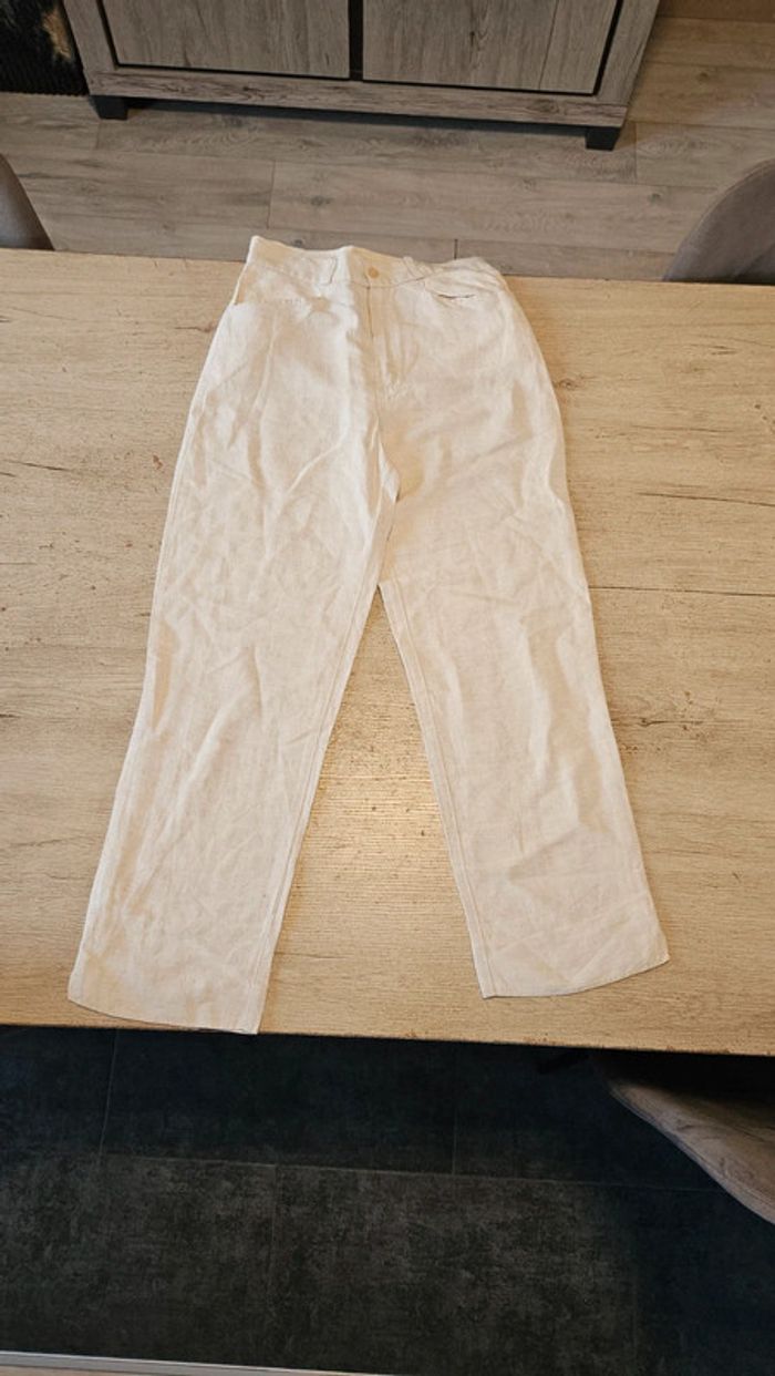 Pantalon beige clair en lin et viscose, Cicerone, taille M/38, nickel - photo numéro 2