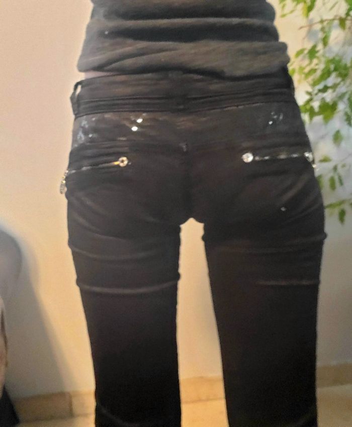 Jean Noir Strié Coupe Droite Estensivo - Taille 38: Confort et Élégance Scintillante - photo numéro 6