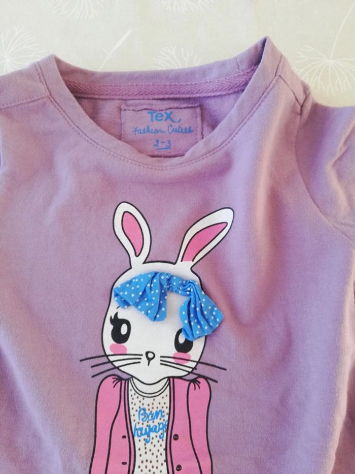 Robe manches longues violette lapin Tex 2/3 ans - photo numéro 2