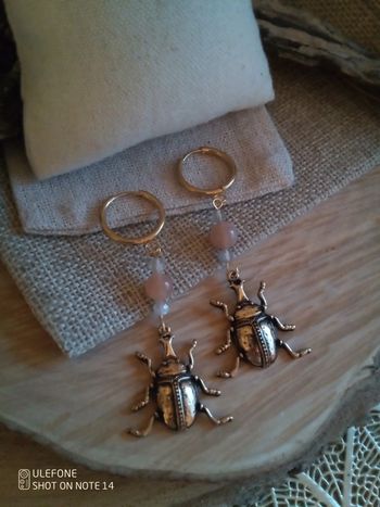 Boucles d'oreilles bohèmes scarabées et pierres naturelles lune et labradorite