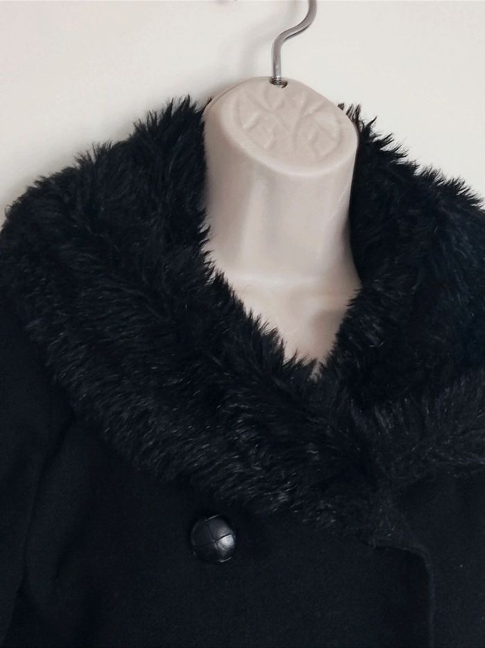 Manteau caban noir violet laine col fausse fourrure / Etam - 34XS à 36/S - photo numéro 9