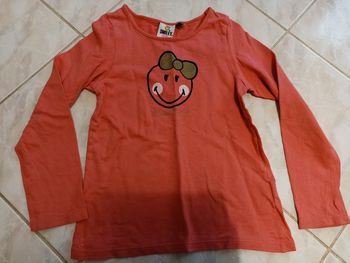 T shirt fille manches longues rose corail Smiley Orchestra 8 ans