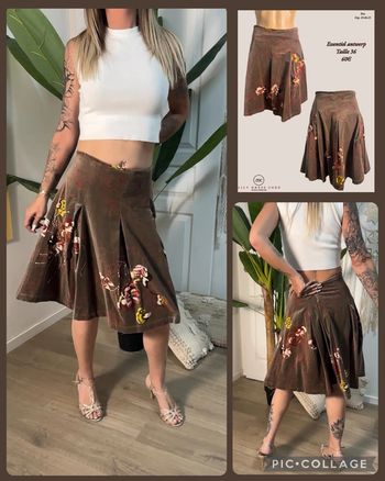 🤎 Jupe marron imprimé fleuri Essentiel Antwerp – Taille 36 NEw 🤎