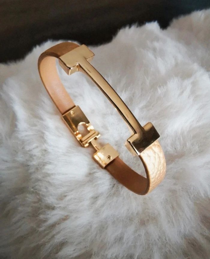 F87 bracelet jonc cuir doré tendance