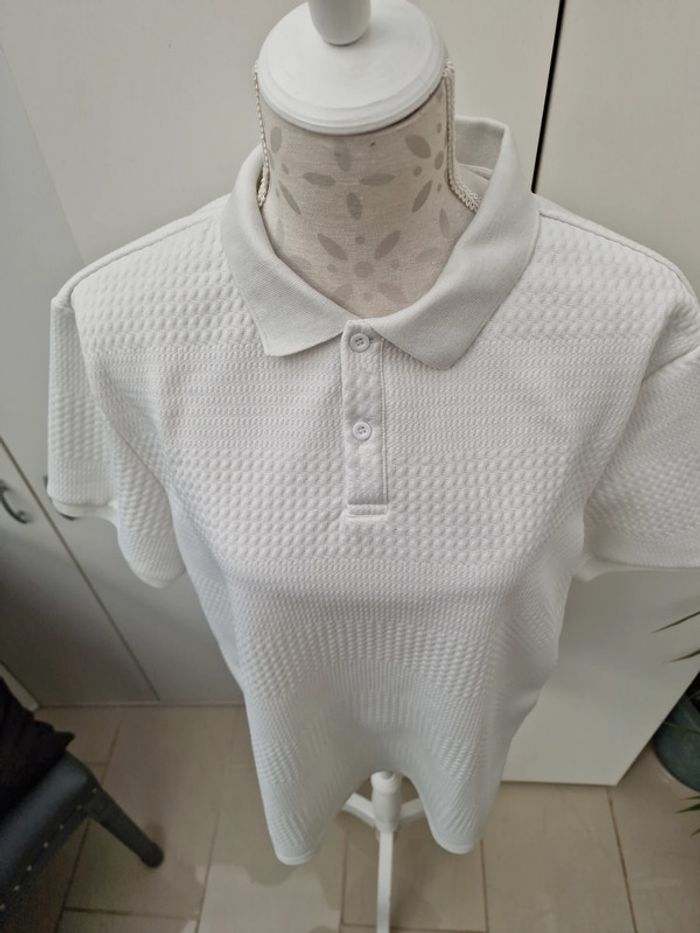 Polo T-Shirt Blanc A Reliefs Gaufré - photo numéro 3