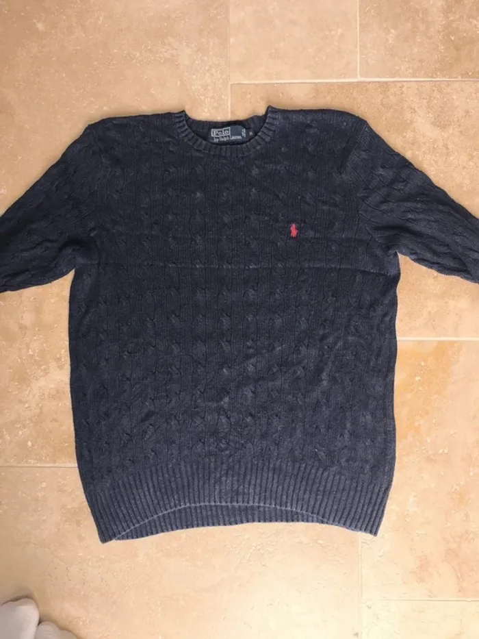 Pull torsadé Ralph Lauren homme M col rond en soie excellent état - photo numéro 8