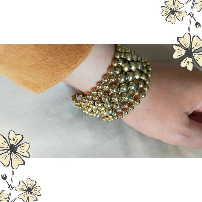 Bracelet vintage multi-rangs perles métalliques doré & argenté – style manchette - photo numéro 4