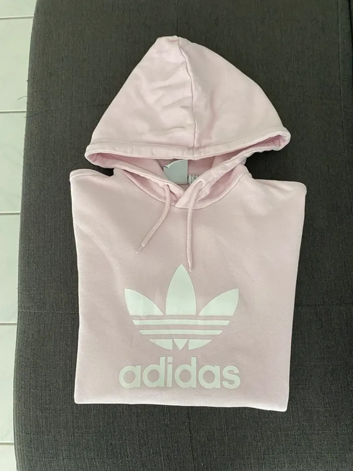 Sweat à capuche Adidas rose clair Taille M Grand trèfle iconique