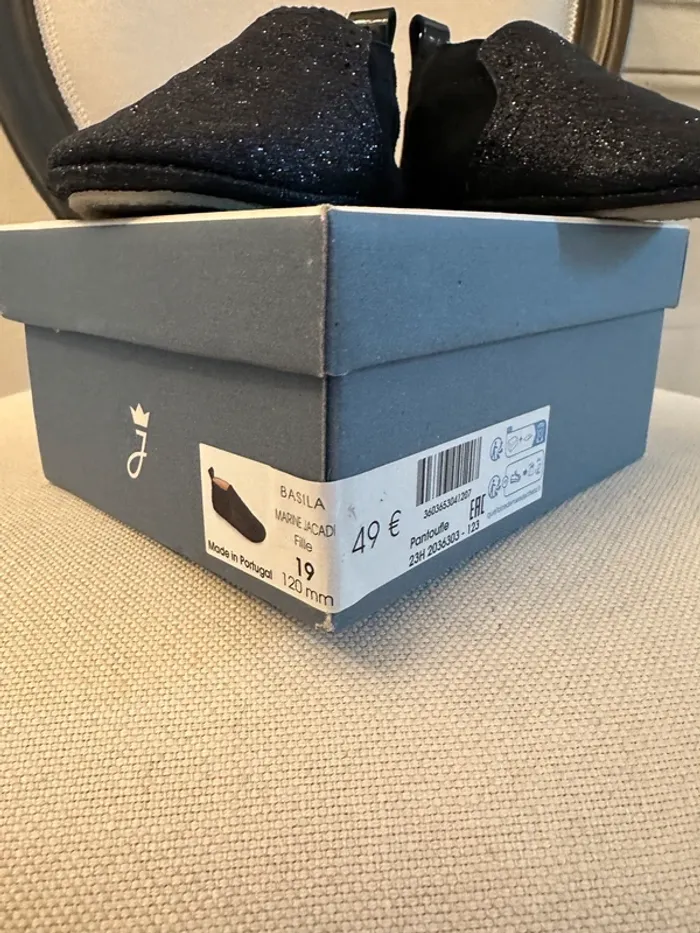 NEUF Jacadi chaussures chaussons cuir bleu marine pailletées bébé fille 19 Basila - photo numéro 4