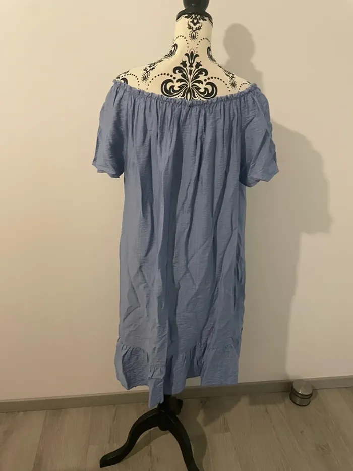Robe ample bleu à manches courtes col élastique bas volant neuf Miss Golden taille 46 - photo numéro 6