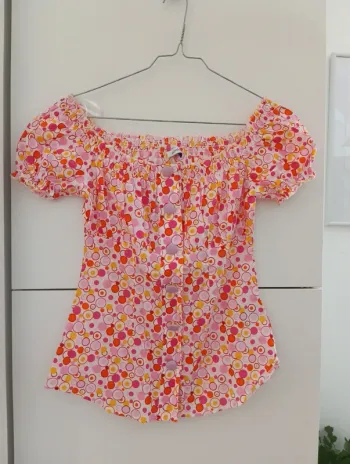 Blouse boutonnée légère vintage, imprimé psychédélique taille 36/38