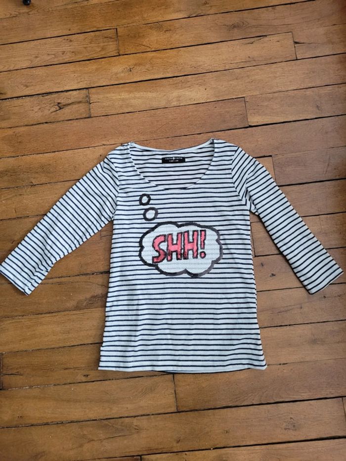 T-shirts marinière manches 3/4 - Cache Cache - Taille 1 - Sequins et détails argentés