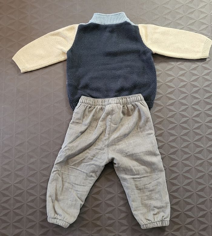 Ensemble DPAM 2 pantalons gris 1 pull gris dino 18mois9 - photo numéro 4