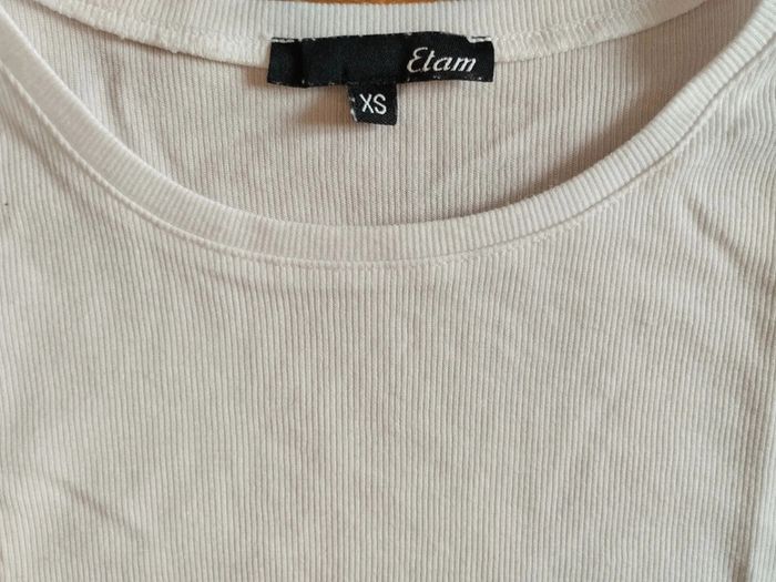 Tee-shirt blanc Etam – Manches bouffantes – Taille XS / 34 – TBE - photo numéro 5