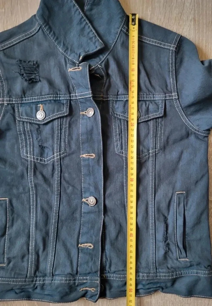 Veste en jean bleu pétrole gris Kiabi Taille XS ou 34 - photo numéro 12