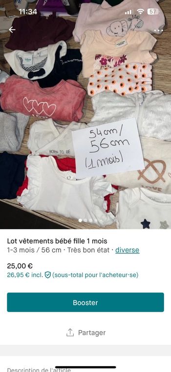 Lot de vêtements filles 1 mois