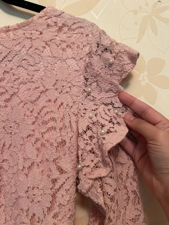 Blouse romantique couleur rose en dentelle - photo numéro 4