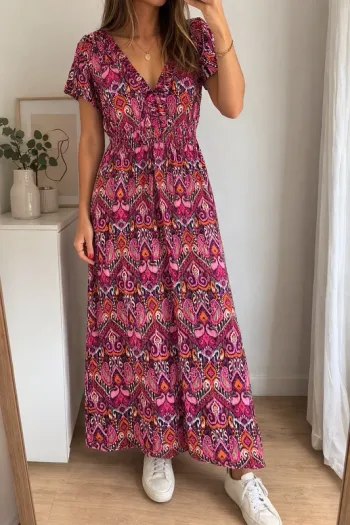 Magnifique robe longue imprimée – très flatteuse 🌸