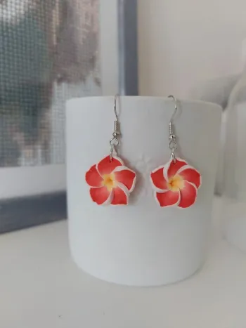 Boucles d'oreilles fleurs rouges