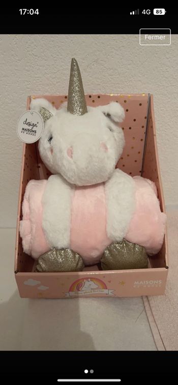 Doudou licorne + plaid rose tout doux