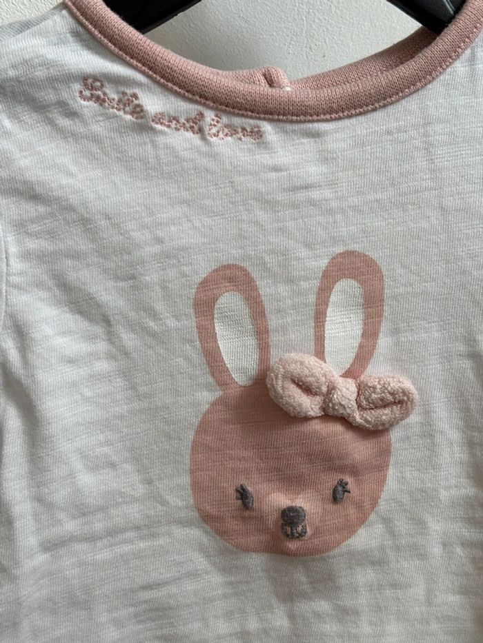 Ensemble été short éponge + t-shirt lapin rose 3 mois - photo numéro 4