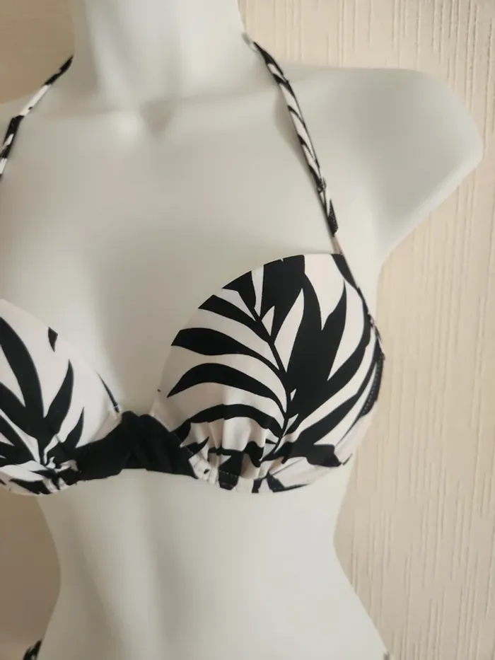 Maillot de bain 2 pièces Etam blanc et feuillage noir 90B / 40 - photo numéro 6