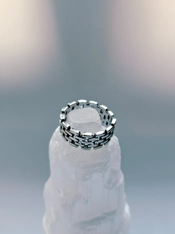 Bague acier inoxydable motif brique ajourée ajustable - photo numéro 3