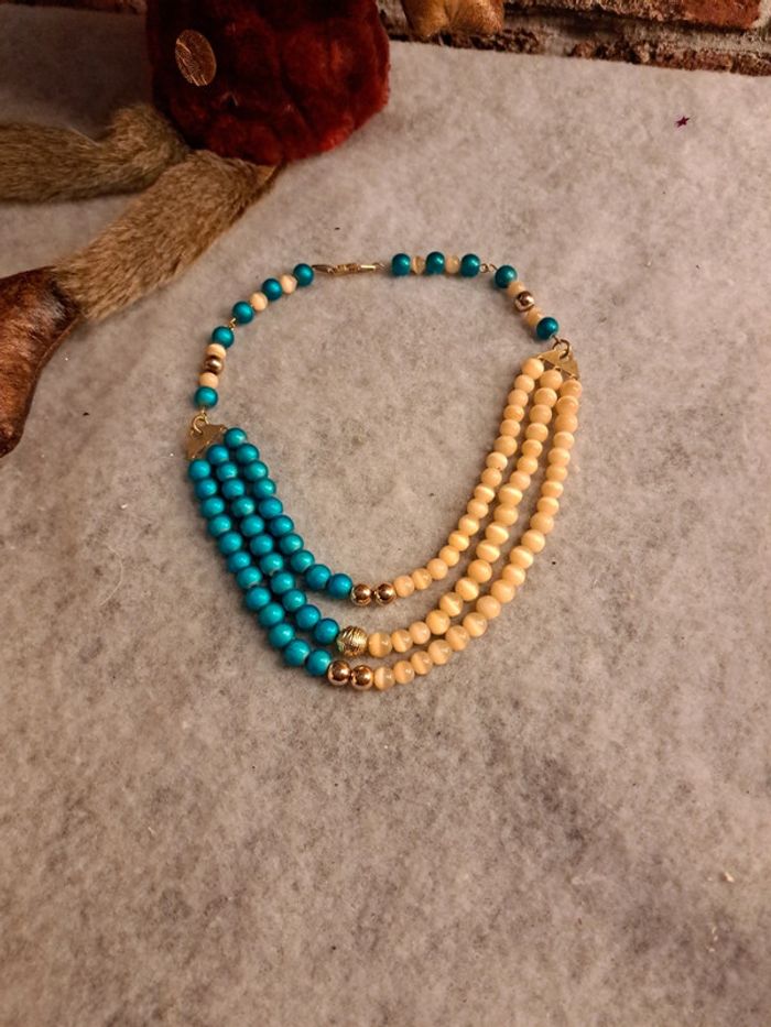 Collier ras de cou bleu abricot - photo numéro 2