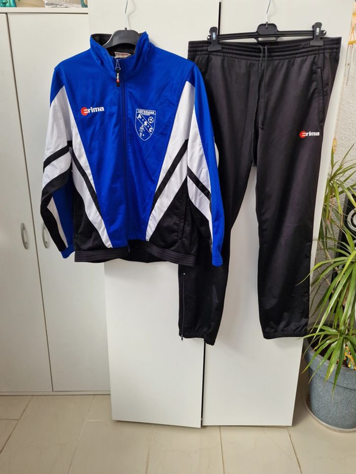 Ensemble Survetement Jogging Football Veterans Erima Bleu Noir - photo numéro 2