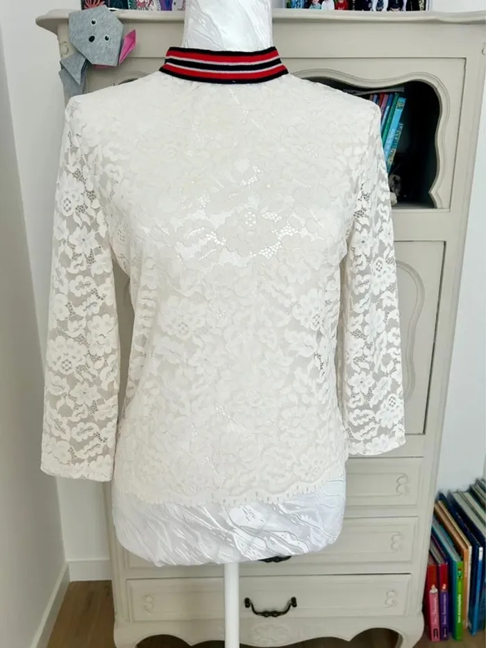 Superbe petit haut, blouse Morgan blanc en dentelle taille 36, S , 1