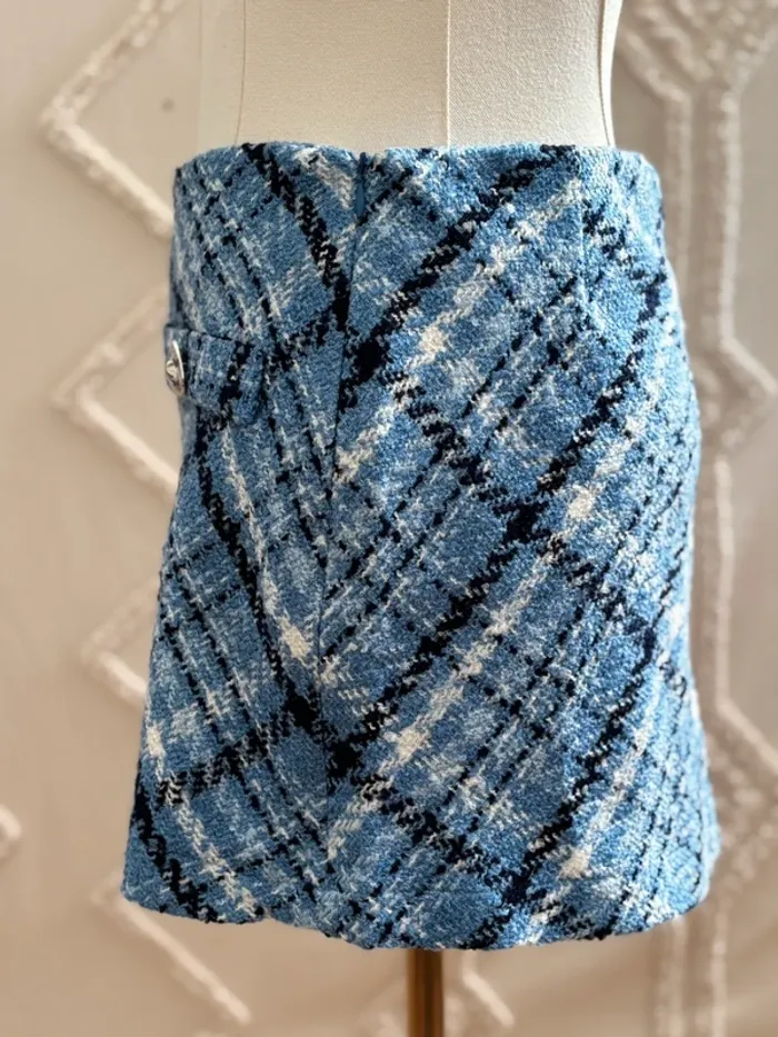 Mini jupe Mango à carreaux bleus en tweed – taille S – neuve avec étiquette - photo numéro 3